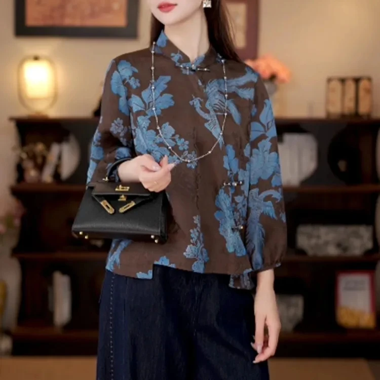 

Autumn New Style Shirt With Chinese Style Chinese Style Temperament Printed Slimming Loose fitting Western-style Small Shirt