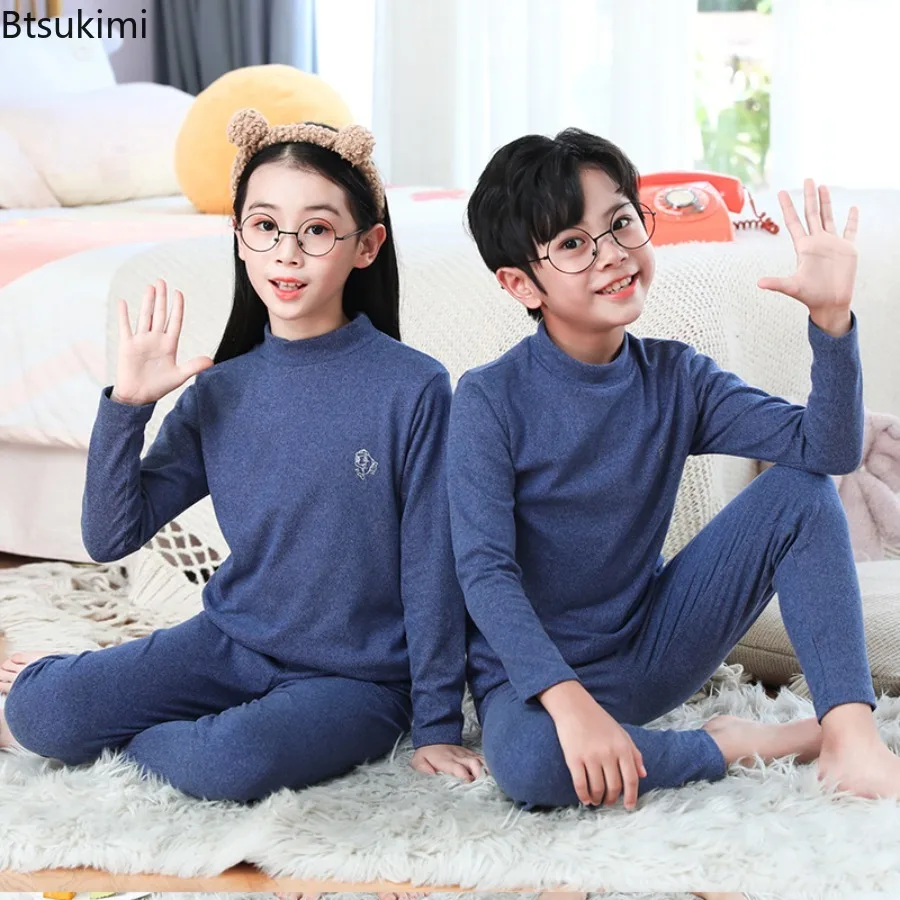 Autumn Winter Thermal Underwear Suit Girls Clothing Sets Boys Pajama Sets Baby No Trace Warm Sleepwear Candy Colors Kids Clothes