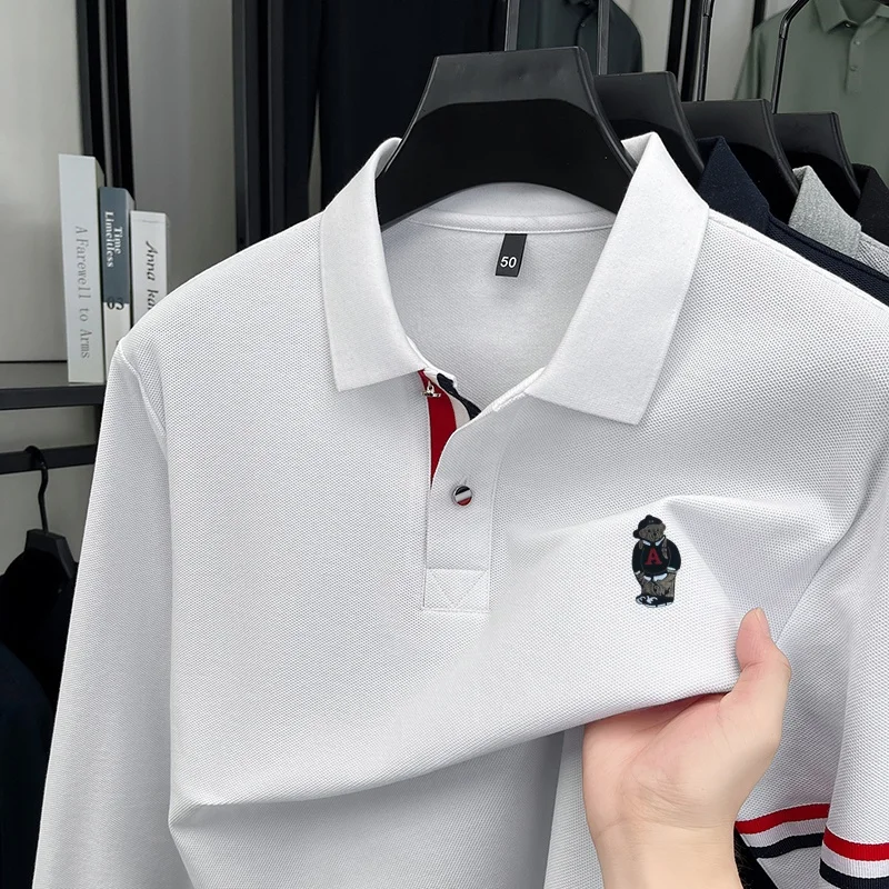 Exquisite Men's Designer Fashion Lapel Print Polo Shirt 100%Cotton Warn Autumn Long Sleeve T-Shirt Business Versatile Men's Wear