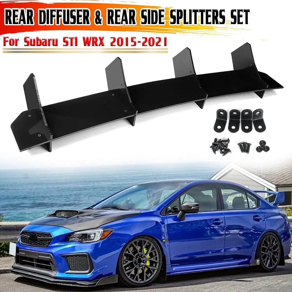 Car Rear Bumper Diffuser Spoiler Lip Rear Bumper Protector Rear Side Splitters Lip For Subaru STI WRX 2015-2021 2016 2017 2018