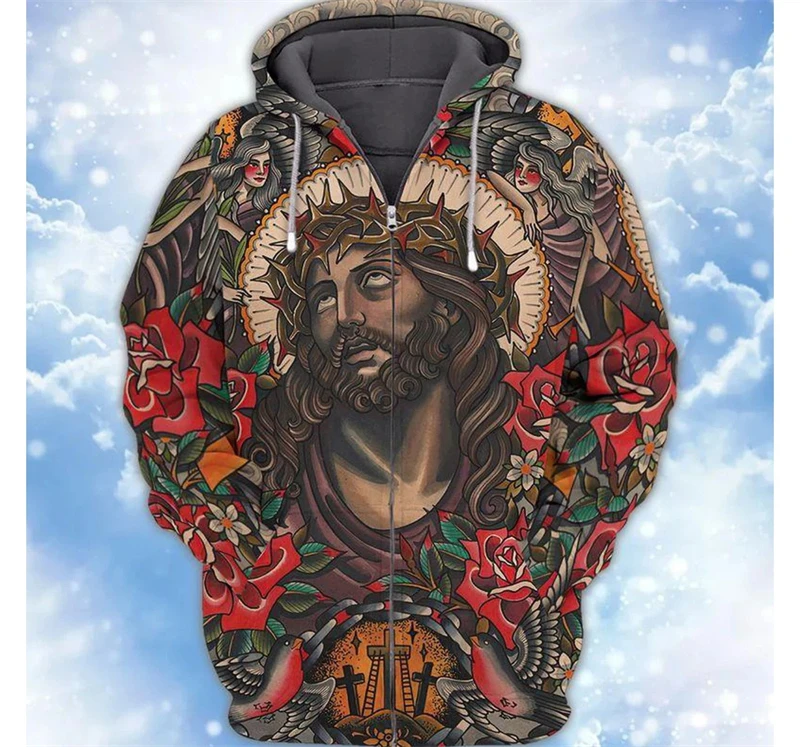 

3D Print Christian Jesus Zip Up Hoodies New In Hoodies & Sweatshirts Men Kids Fashion Casual Streetwear Cool Oversize Men Coats