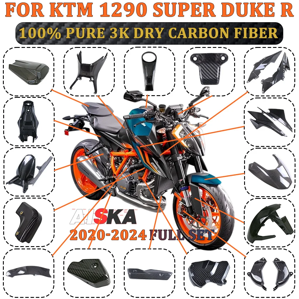 

For KTM 1290 Super Duke R 2020 - 2024 100% Carbon Fiber Motorcycle Fender Swingarm Tank Exhaust Cover Fairing Accessories Kit