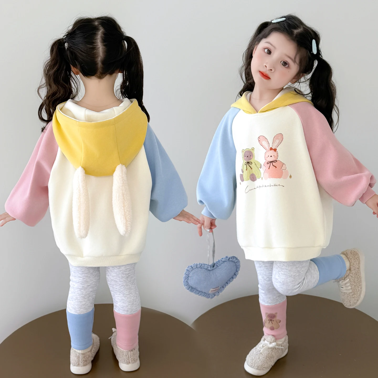 

Girls 2-Piece Set Fleece Lined Hoodie & Pants, Fall and Winter Clothes Warm Tracksuit for Toddler & Kids 2-8Y Cute Casual Outfit