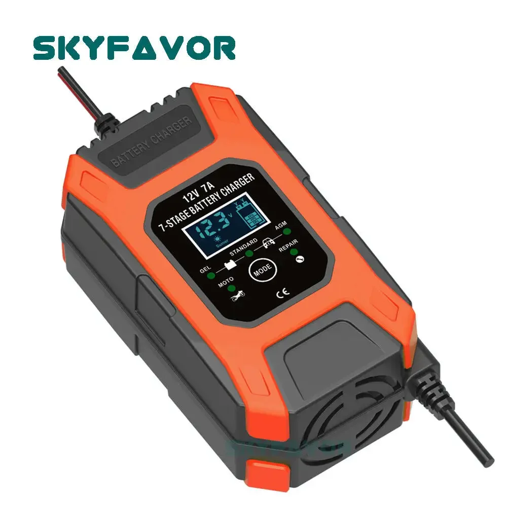 Auto Motorcycle 12V 7A  Car Battery Charger - 7-Stage Automatic Pulse Repair & Lead Acid Desulfator Maintainer Battery Charger