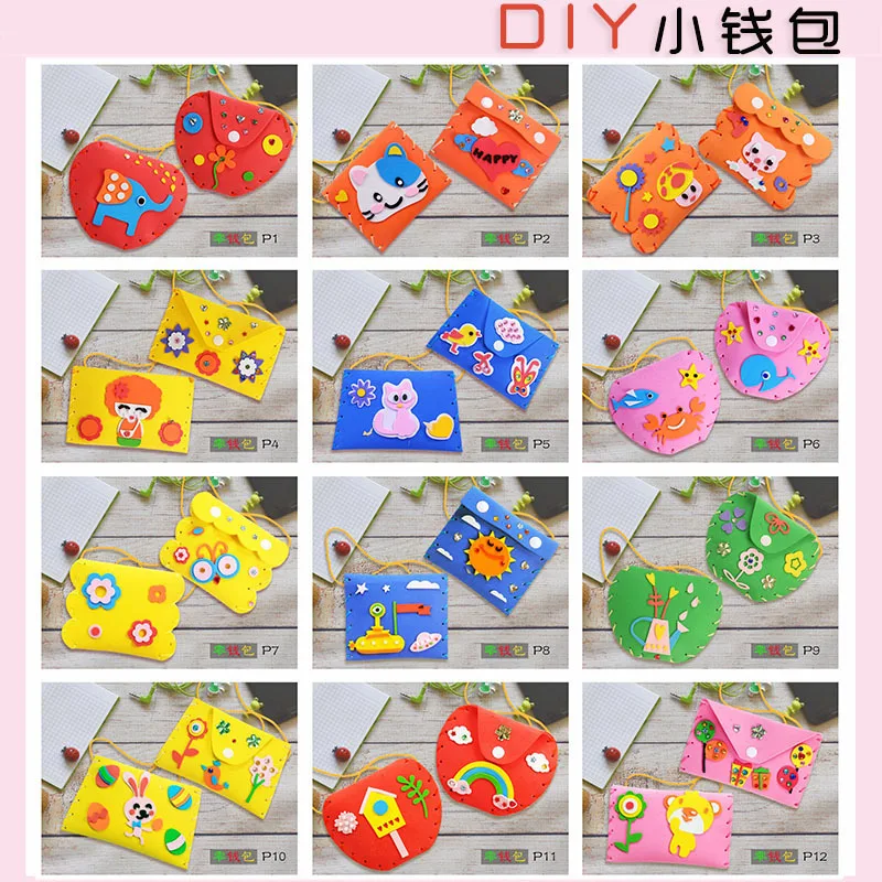 Children DIY Handmade Craft Kits  Mother\'s Day Gift Colorful EVA Foam Sewing Bags 3D Gem Crystal Stickers Decoration Kids Toys