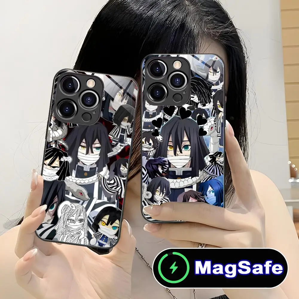

Demon Slayer Obanai Phone Case for iPhone 16 15 14 13 12 11 Pro Max Plus Mini MagSafe Glass Colour Printing Smartphone Pretty