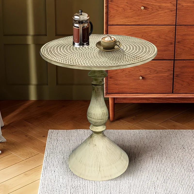 Vintage Coffee Table Iron Corner French Style Small Round Sofa Bed Side Table Living Room Furniture Hotel Home Decoration Gift