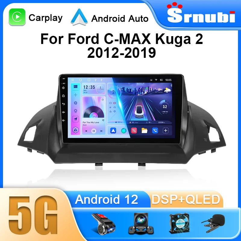 Android 12 auto rádio pro Ford C-MAX kuga 2 uniknout 3 2012-2019 multimediální hráč 2 DIN Carplay auto navigace GPS hlava jednotka FM4G