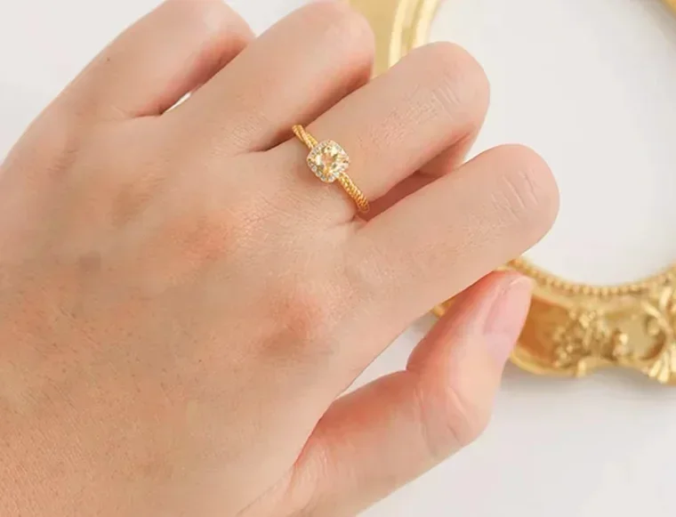 Eldorado Gold  18k gold non demolding jewelry suqare zircon  finger rings for women  birthday gift