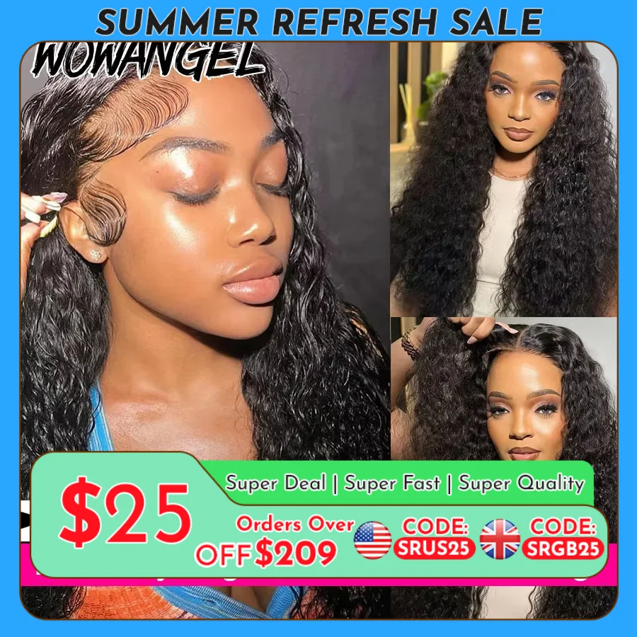 WOWANGEL Curly Wigs 250% 13x6 HD Lace Front Wigs 32in Water Wave Glueless Human Hair Wigs Pre Plucked Remy Brazilian Hair