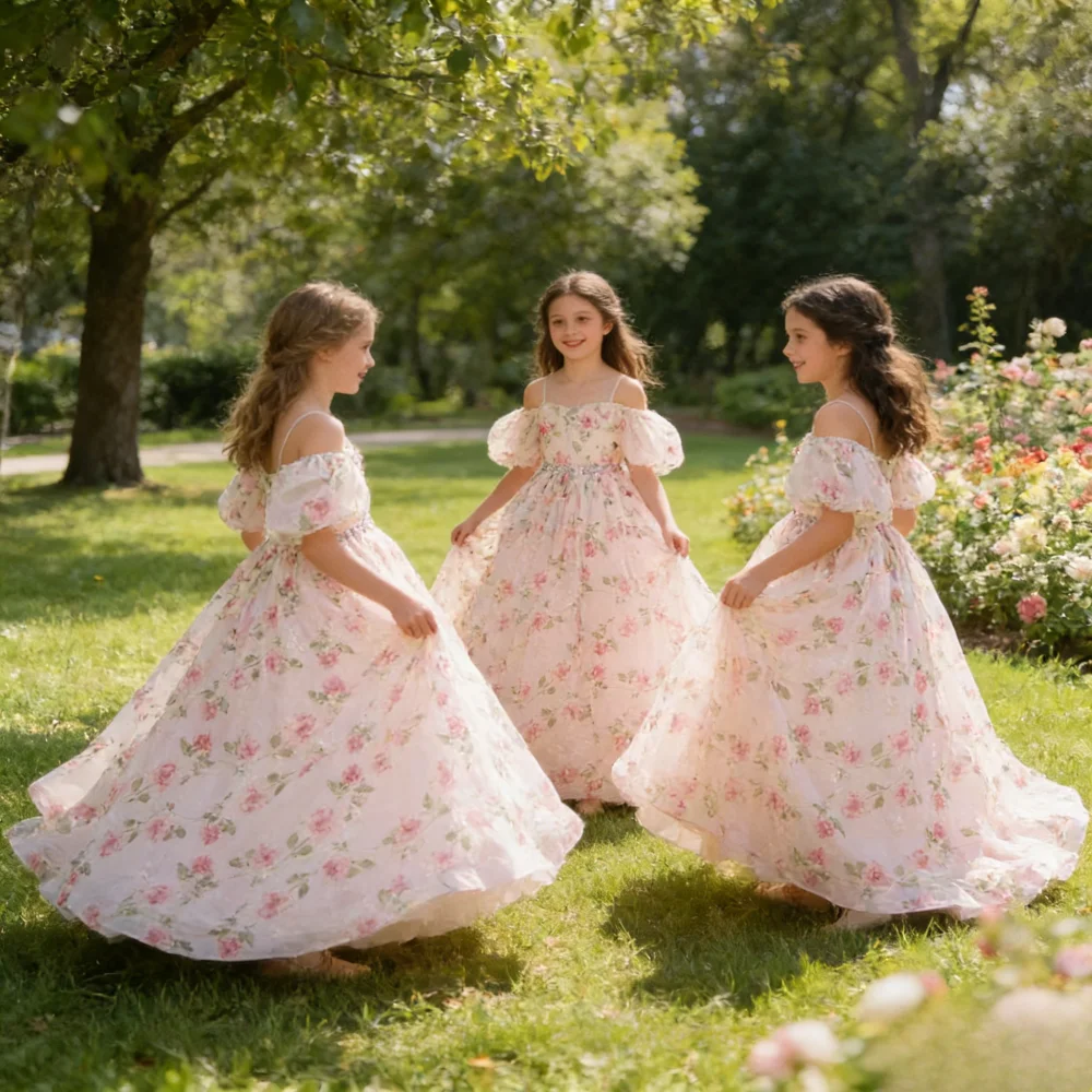 FlowerOutfit For Wedding Party Dress PromFormal BallVintage Children Evening Bridesmade Gown Kids Girl Floral Long