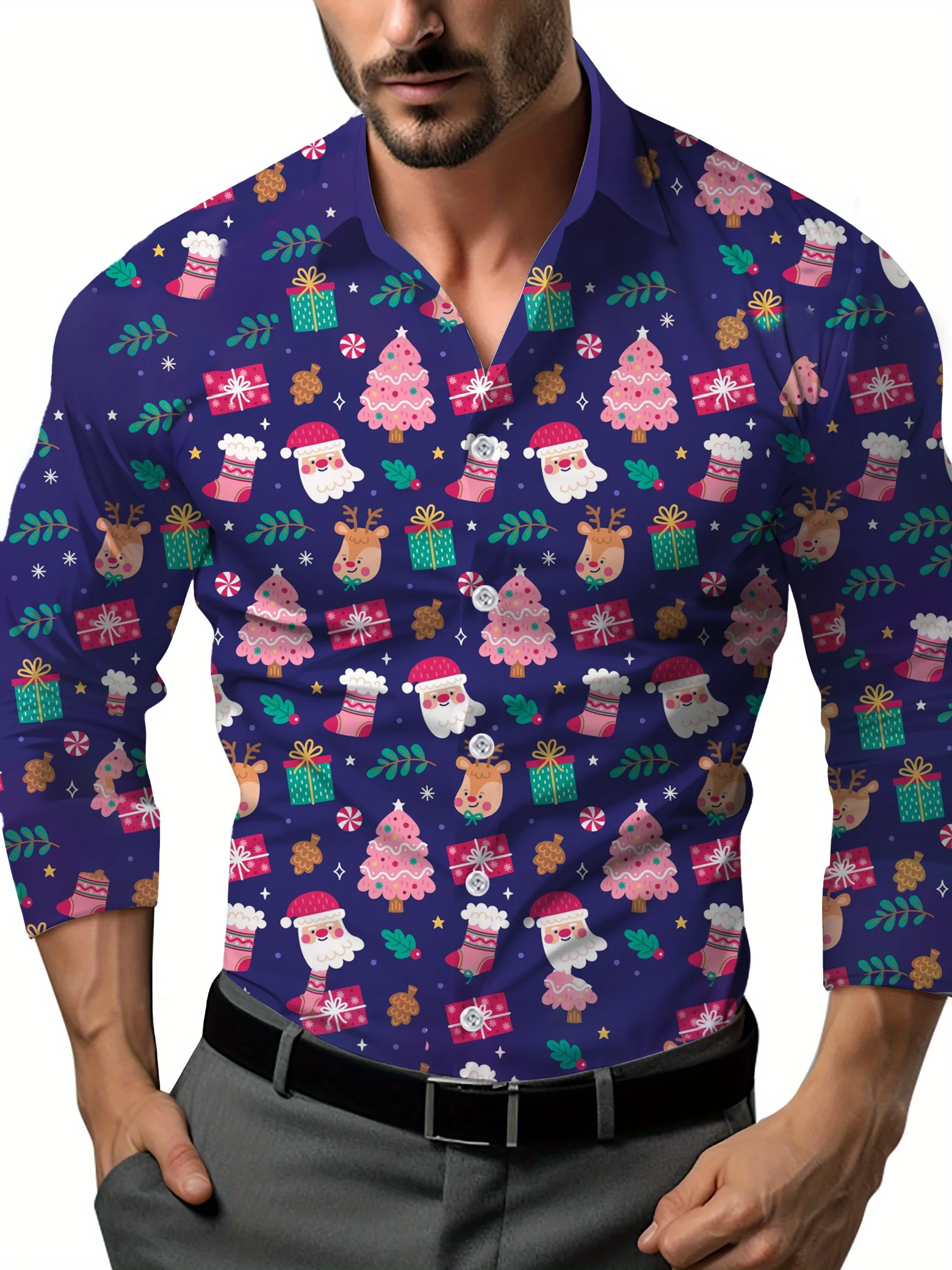 

Рождественская рубашка 2024, рубашка с длинным рукавом с 3D принтом, рубашка для рождественской вечеринки, рубашка большого размера, мужская рубашка, одежда в стиле Харадзюку