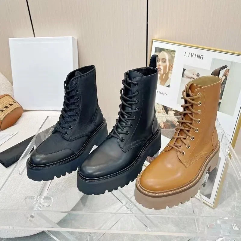 Thick-soled medium tube Martin boots, new autumn and winter heightening short boots, locomotive boots for women