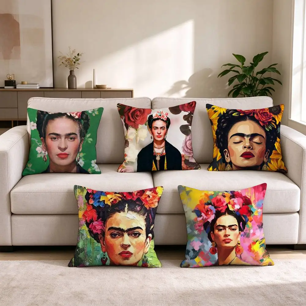 F-Frida Kahlo Mexican Artist  Square Double-Sided printed Pillow Case Bedroom Bedside Pillow Sofa Cushion Cover
