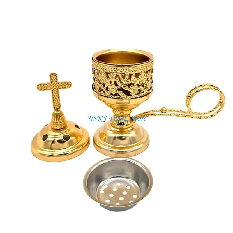 L8RC Metal Frankincense Incenses Burners Bakhoors Holder With Crosses Lid for Aromatherapies Home