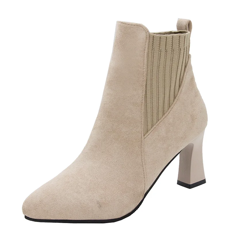 Stivaletti donna autunno punta a punta lavorata a maglia scarpe da donna elastiche calde scarpe Casual tacchi alti stivali con plateau Botas De Mujer