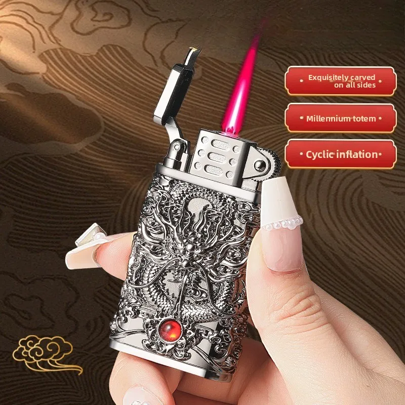 New Three-dimensional Relief Dragon Retro Metal Inflatable Windproof Lighter, High-quality Gift Lighter