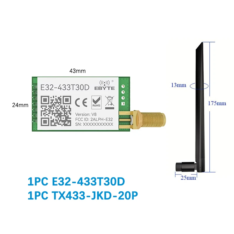 

Модуль LoRa 433 МГц, приемник-передатчик, 8000 м CDSENET E32-433T30D-V8 UART, беспроводной радиочастотный приемопередатчик дальнего действия, 433 МГц, 1 Вт