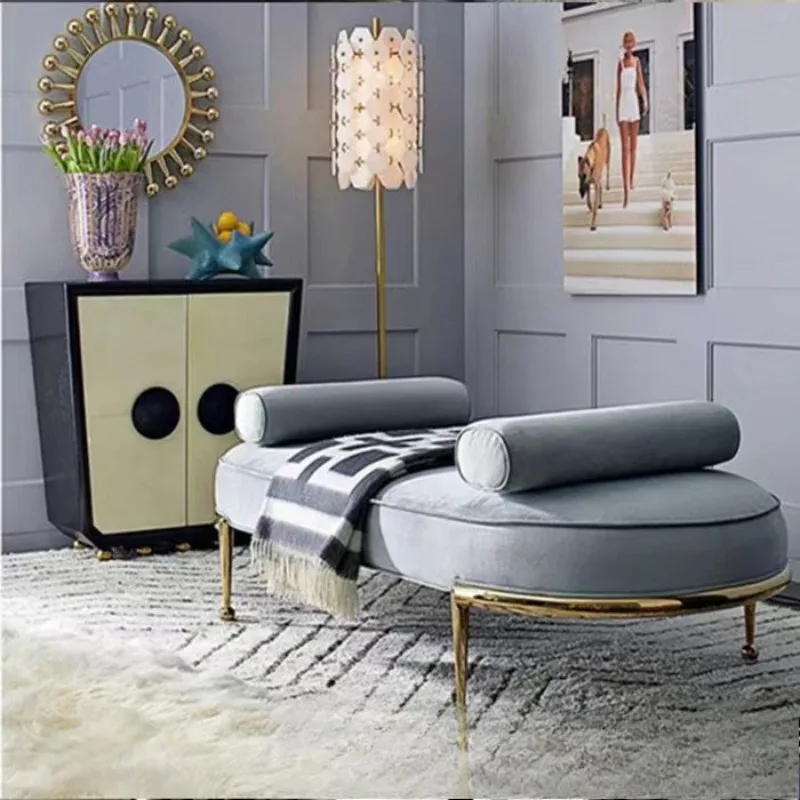Nordic modern stainless steel light luxury bedside stool, simple metal fabric living room bedroom hotel shopping mall rest