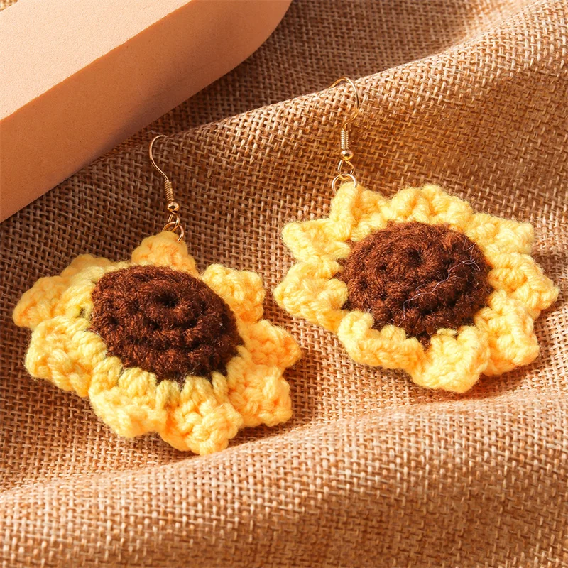 Aihua Fashion Big Sunflower Flower Earrings for Women Handmade Knitted Sunflower Earrings Girls Party Holiday Jewelry Gifts - Image 5