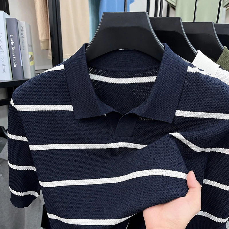 

Seagull Stripe P.O.L.O. Shirt Men's Old Money Style Short Sleeve Summer New Business Casual Top