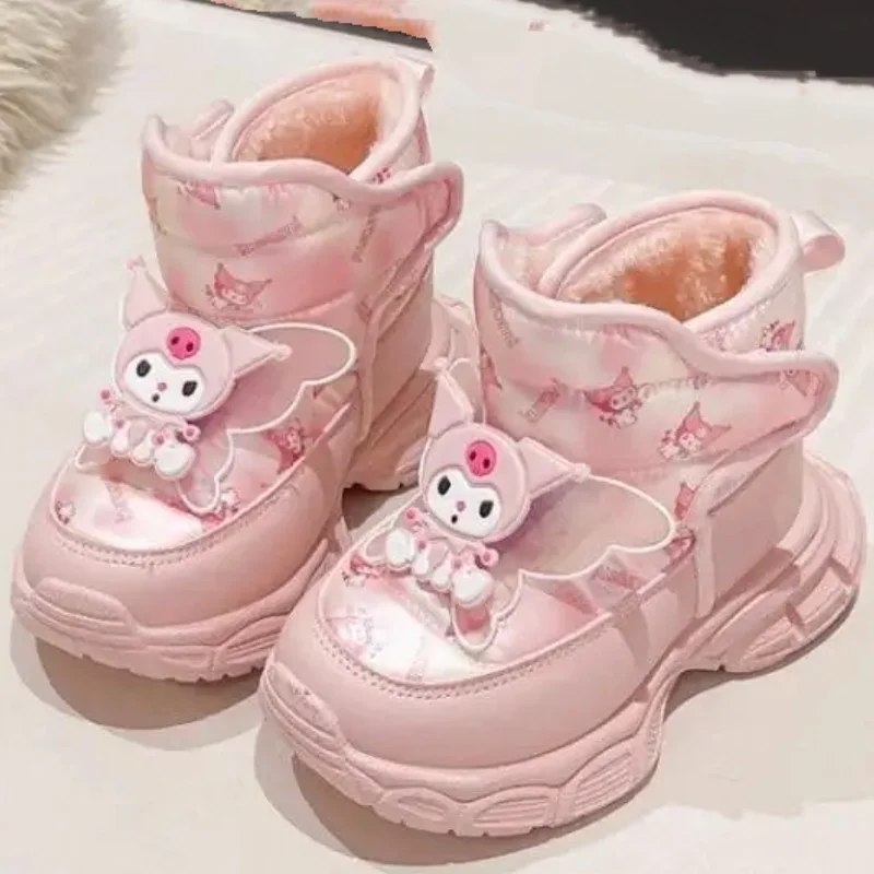 Kuromi Sanrio Snow Boots Women's Thin-Soled Large Cotton Boots Winter Non-Slip Rubber Sole Hello Kitty Kawaii New Princess Style