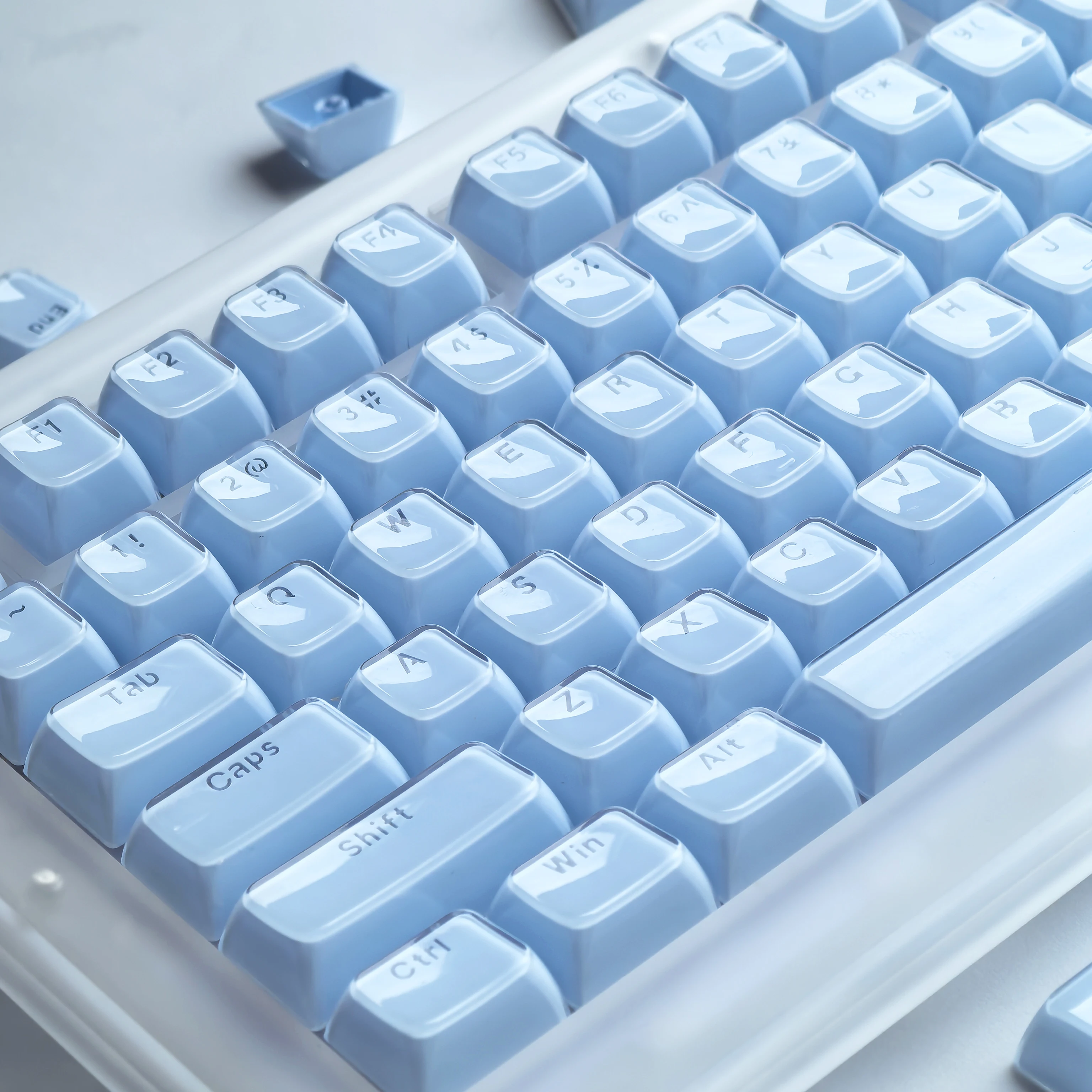 MAIMOOO 135Keys Jelly Crystal Blue Keycap Pc Oem 2.25/2.75U Spacebar Iso Layout Alice Aula F75/F99F75Pro Translucent Keycap