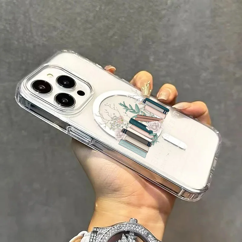 Book Lover Design Magnetic Acrylic Clear Phone Case for For iPhone 17 16 15 14 13 12 11 Pro 16E XR XS 7 8 Plus SE 2022 PC Cover - view 5