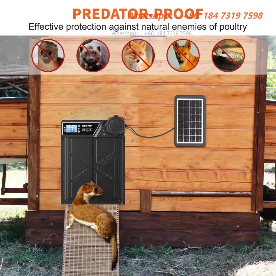 Anti-Pinch Automatic Chicken Coop Door with Timer Solar Chicken Coop Door Durable Aluminum Alloy Chicken Coop Predator Protectio