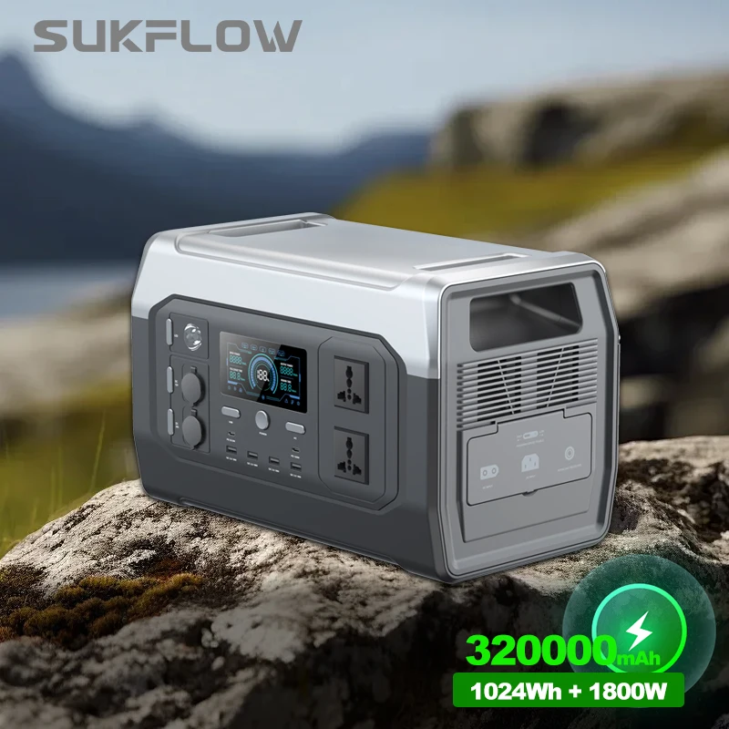 Sukflow تخزين الطاقة المحمولة 1024Wh 1800W Lifepo4 محطة الطاقة مع منافذ التيار المتناوب قوة البنك للاستخدام المنزلي في حالات الطوارئ التخييم