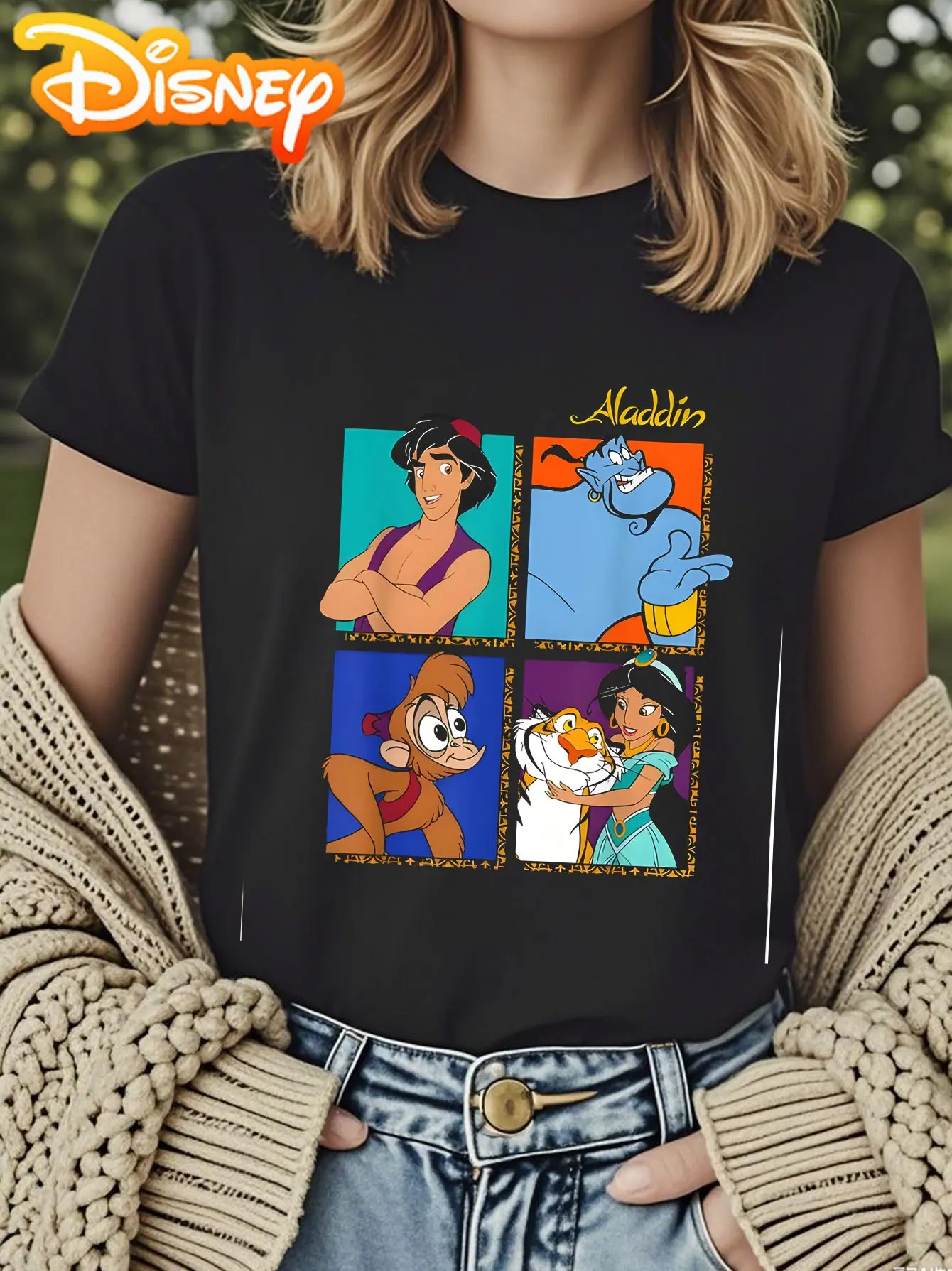 تي شيرت ديزني علاء الدين ياسمين، إلف، أبو، أميرات الياسمين نمط كاجوال مطبوع تي شيرت ديزني للحفلات أو فستان يومي للمروحة #2