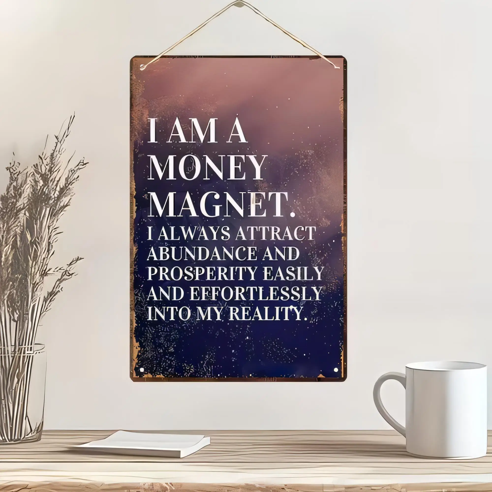 Tin Sign I Am A Money Magnet I Always Attract Abundance And Prosperity Easy Effortlessly Into My Reality Vintage Rustic Metal Pl