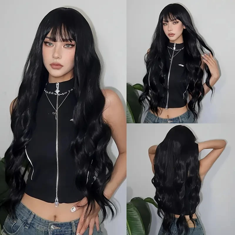 Black Wigs 28inch Long Body Wave Synthetic Wigs For Women Heat Resistant Cosplay Halloween Party Natural Daily Hair Wigs