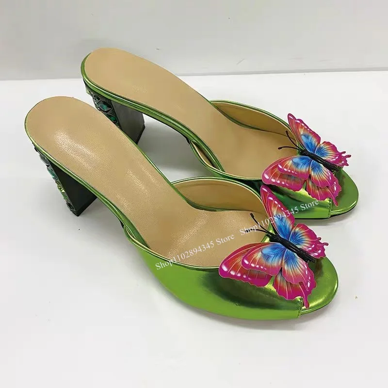 

Green Slip On Butterfly Slippers Peep Toe Strange Style Heel Fashionable Sexy Novel Western Summer Woman Shoes Zapatillas Mujer