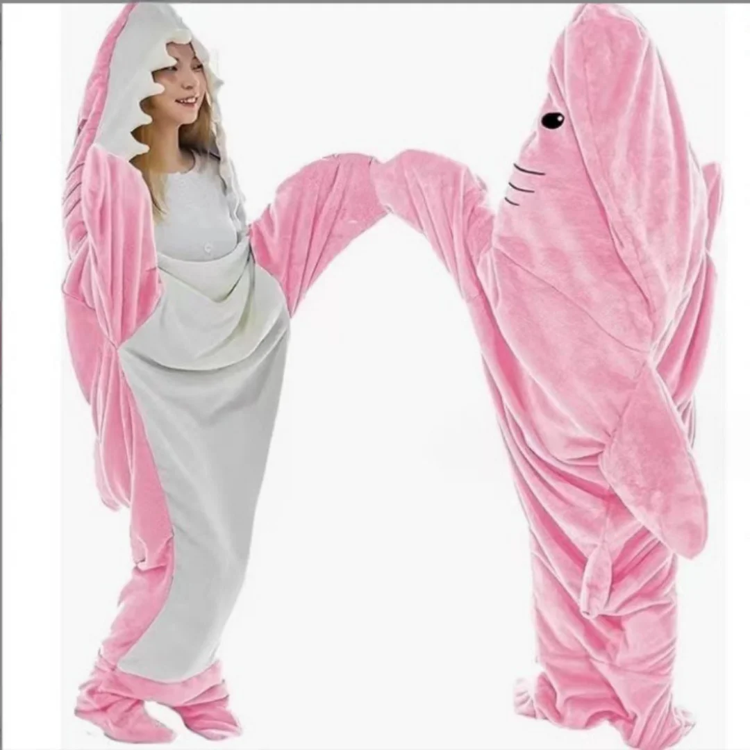 

Pink Shark Sleeping Bag Thickened Flannel Cartoon Anime Pajamas One-piece Home Wear Sand Fish Nightgown Cosplay Cloth