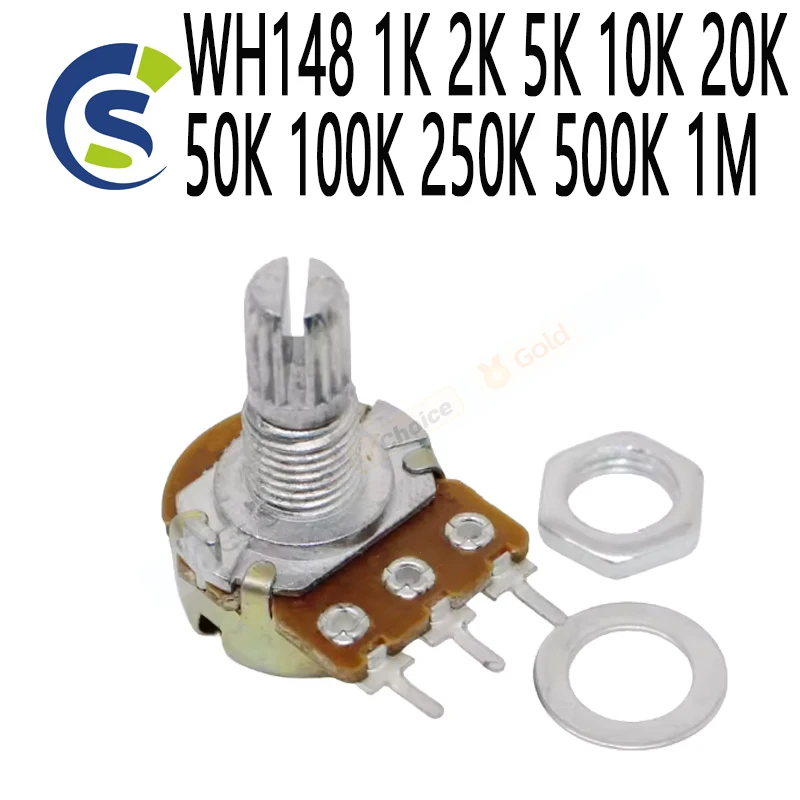 10pcs 3pin 6pin 15mm B1K B2K B5K B10K B20K B50K B100K B250K B500K B1M Potentiometer WH148 1K 2K 5K 10K 20K 50K 100K 250K 500K 1M