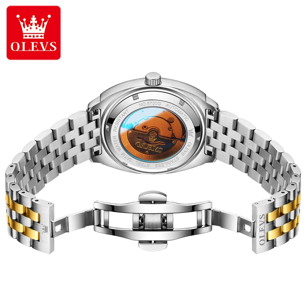 OLEVS 6730 Orologio da uomo Orologio meccanico automatico di lusso originale di alta qualità Calendario Settimana Orologio in acciaio inossidabile per uomo 2025