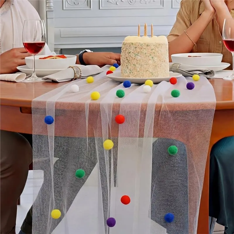 PORK-For Birthday Tulle Table Runner 29.5 X 120 Inch 10 Ft For Party Decoration Polka Dot Cheesecloth For Wedding Baby Shower