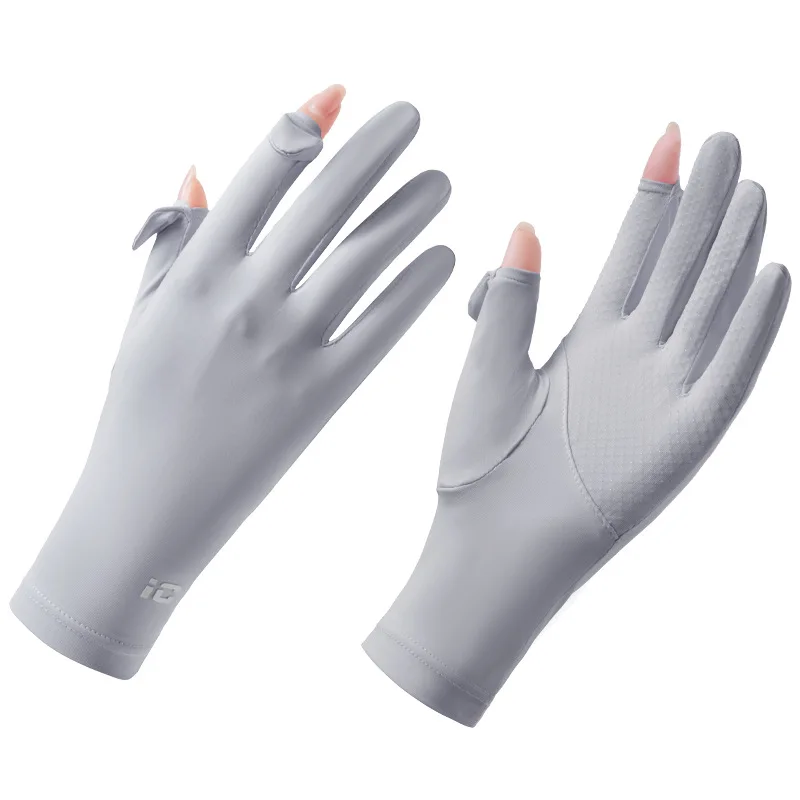 Sunscreen Gloves, Ice Sensitive Women's Summer D220 Outdoor Cycling Silicone Anti Slip, Exposed Finger Touch Screen, Breathable