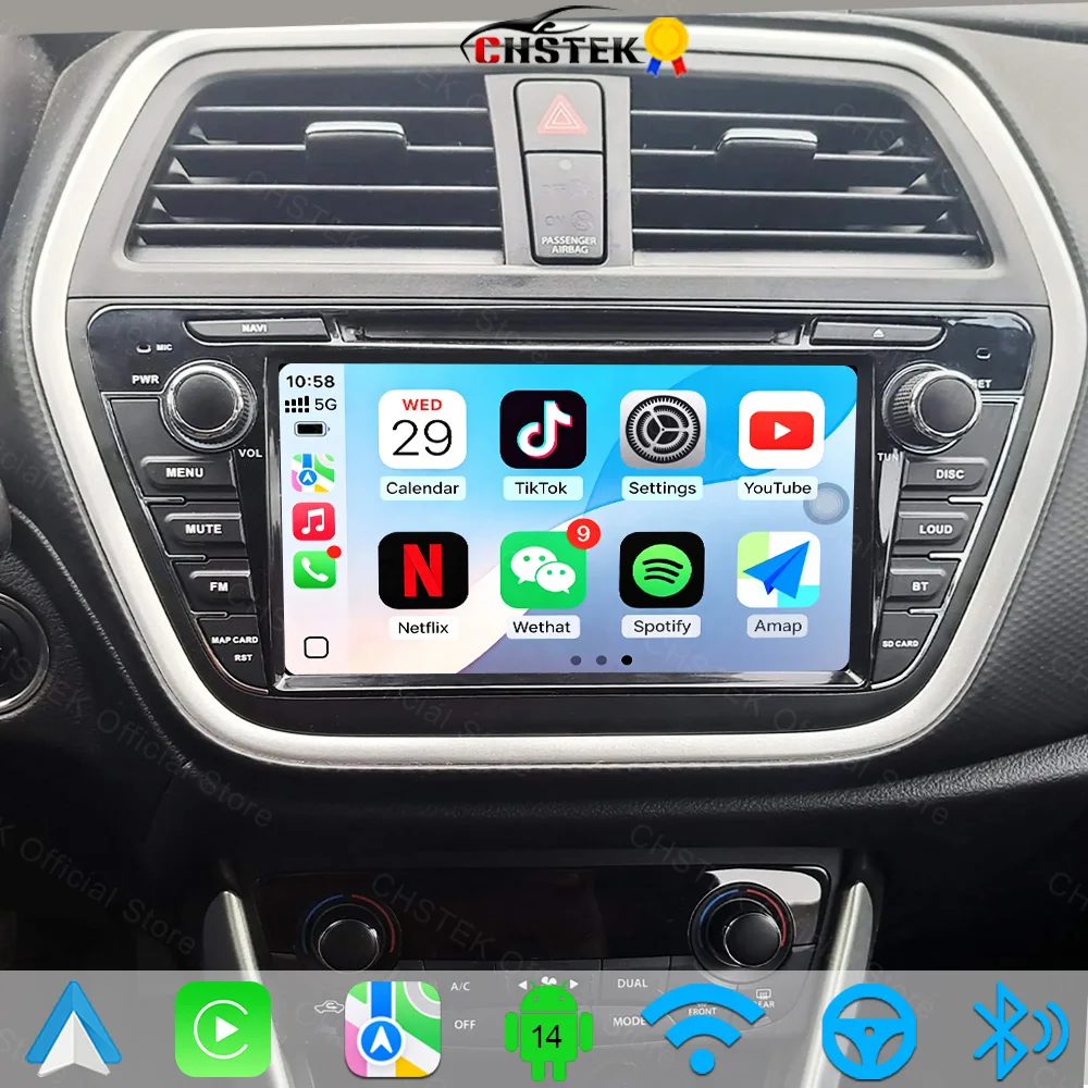 CHSTEK Android 14 Car Radio Carplay For Suzuki SX4 JY S-Cross 2012 2013 2014 2015 2016 Multimedia Player GPS Navi WIFI 4G BT RDS