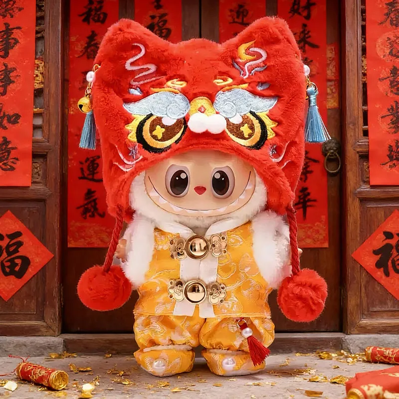 17cm For Labubu Doll New Year Outfit Traditional Chinese Spring Festival Style Vintage Clothes Doll Accessories No Doll