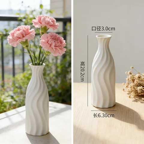 Minimalist White Ceramic Vase 3D Wavy Design Small Mouth Flower Bottle Dried Flowers Modern Home Decor Wedding Party Living Room
