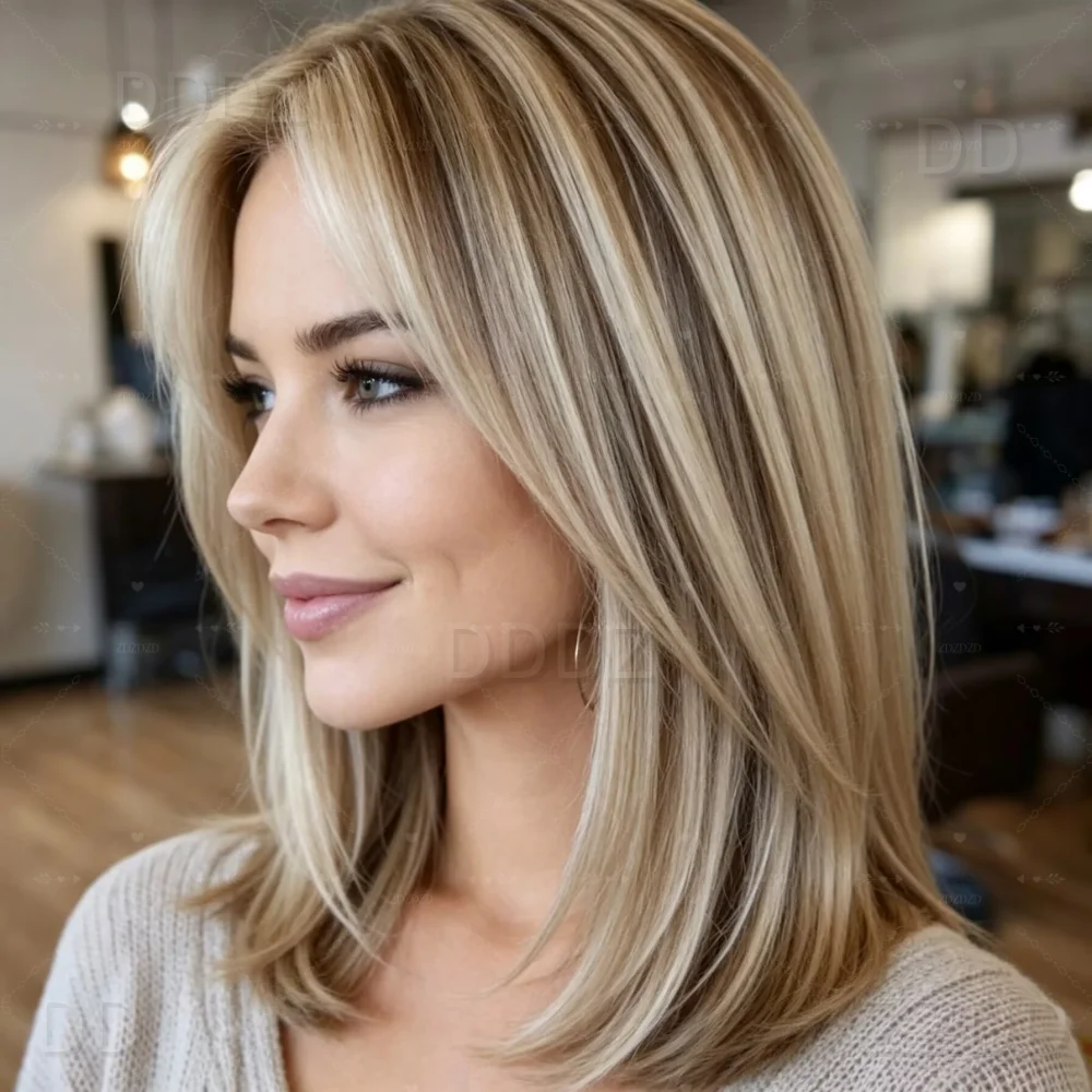 Straight Soft  Highlight Blond Hair 150 density and 13×4 100%human hair wig lace front wig, with baby hair pre plucked