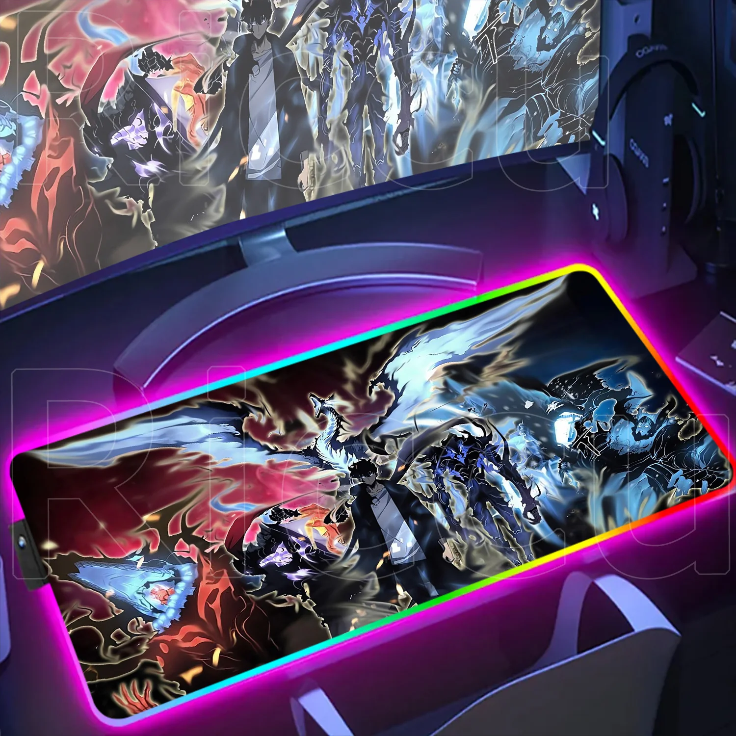 HD Hot Sale New Solo Leveling Anime Mouse Pad Pc Gamer Keyboard LED Laptop Rubber Mat Backlight Game Player RGB Colorful Deskmat