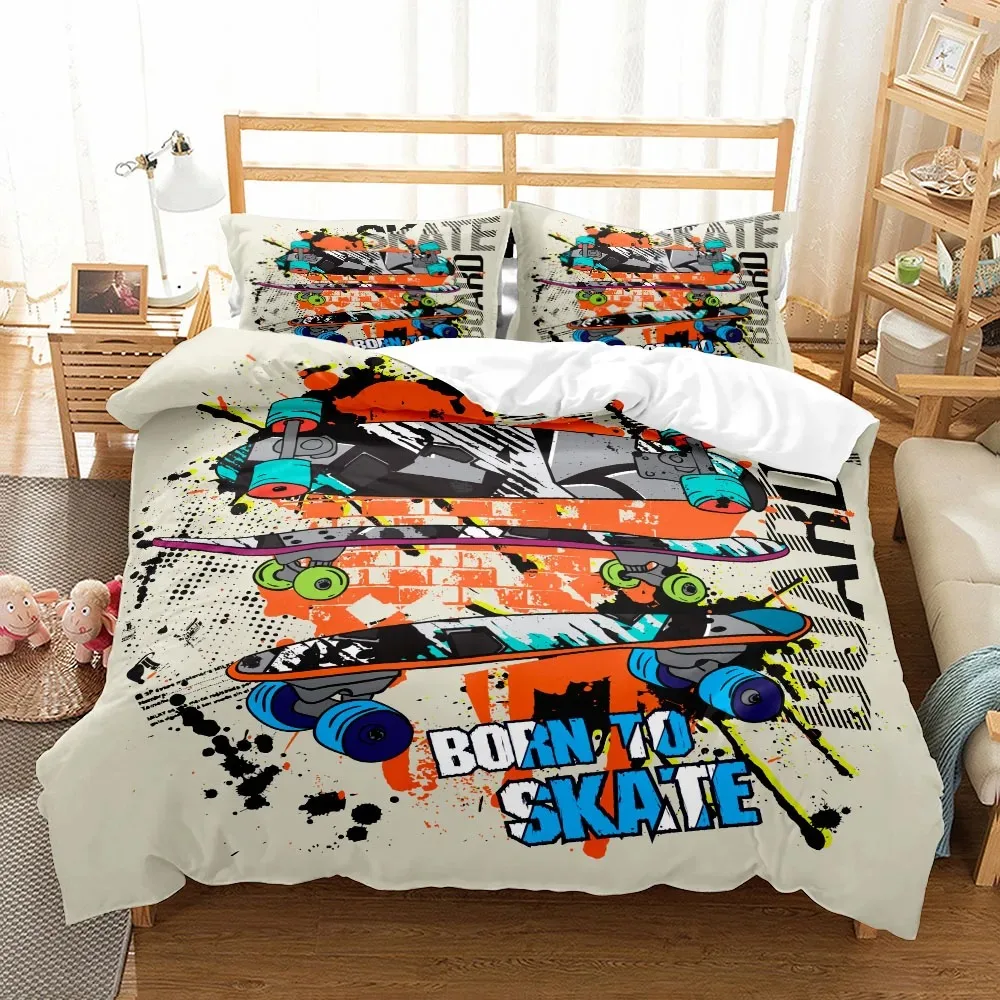 

Skateboard Born To Skate Athletes Bedding Set Small Single Twin Double Queen King Cal King Size Bed Linen Set