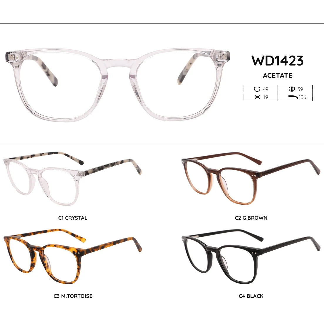 SASAMIA-Gradiente Quadrado e Quadros Transparentes, Óculos Unisex, Quadros De Acetato, Miopia, Hipermeopia, Óculos De Leitura, WD1423