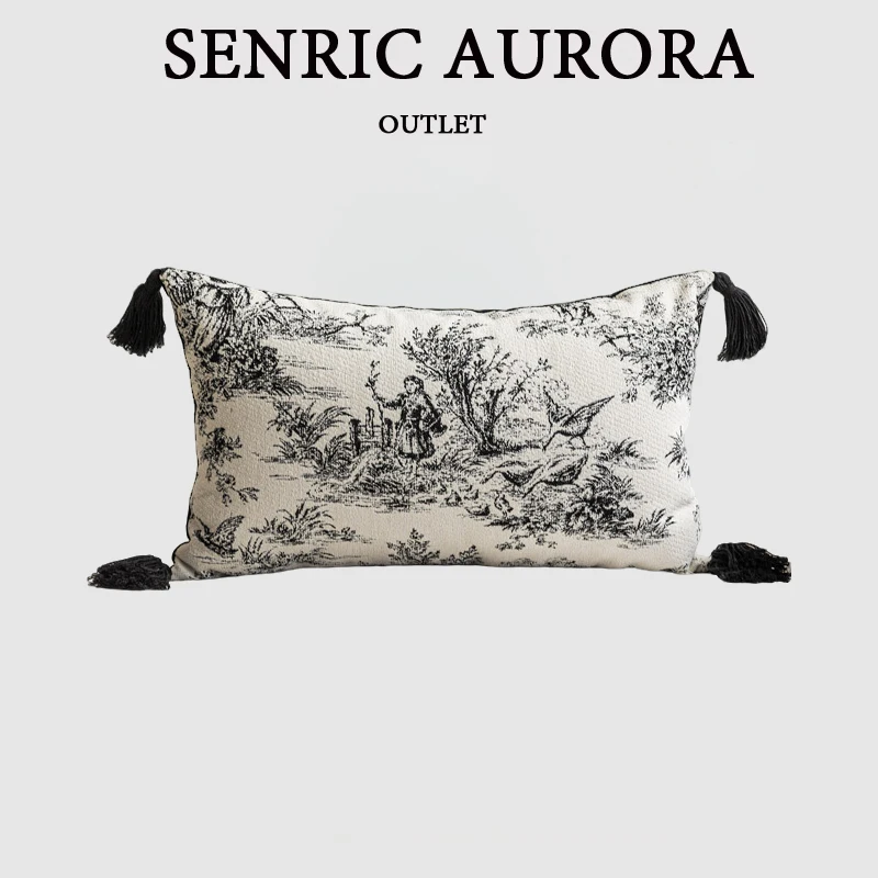 Light Luxury Cushion Cover Southern French Holiday Black Border Lumbar Pillow Case For Home Hotel Bed Living Room Sofa