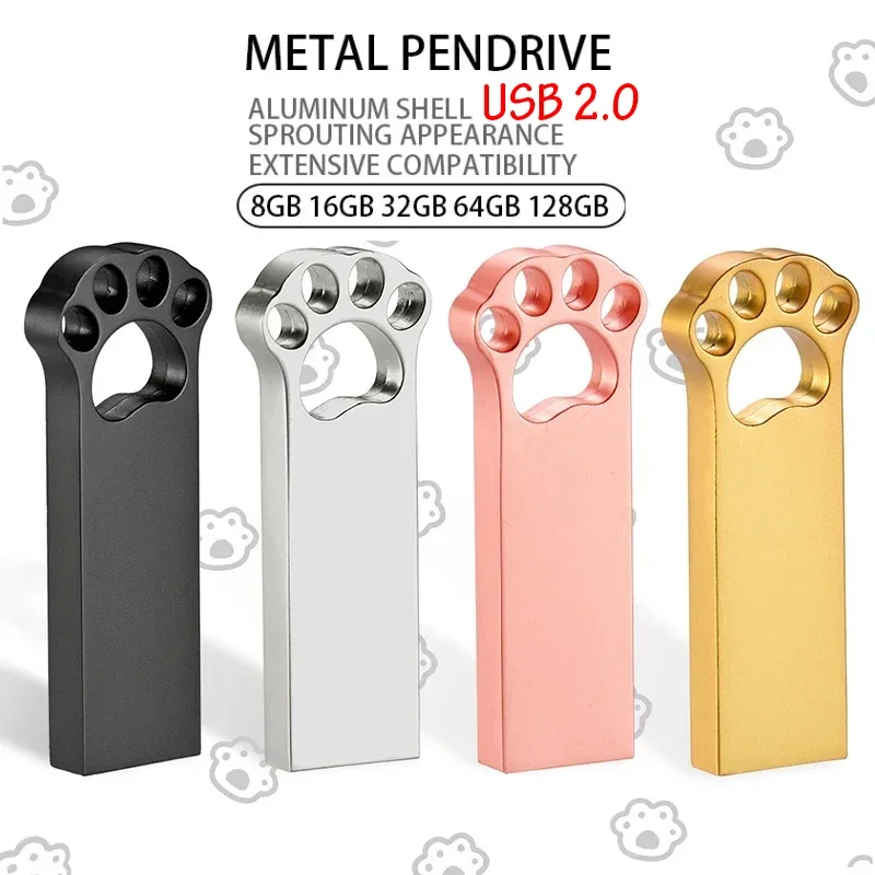 Mini Metal High Speed 64GB USB Flash Drive 2.0 Real Capacity Pen Drive Thumb Drive 32GB Multicolor Cat Paws Memory Stick 16GB