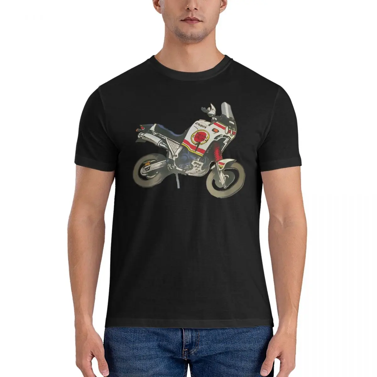 Cartoon Elefant On Compass Cap Men T Shirts Cagiva Moto Vintage Tees Short Sleeve O Neck T-Shirt Pure Cotton Gift Idea Clothing