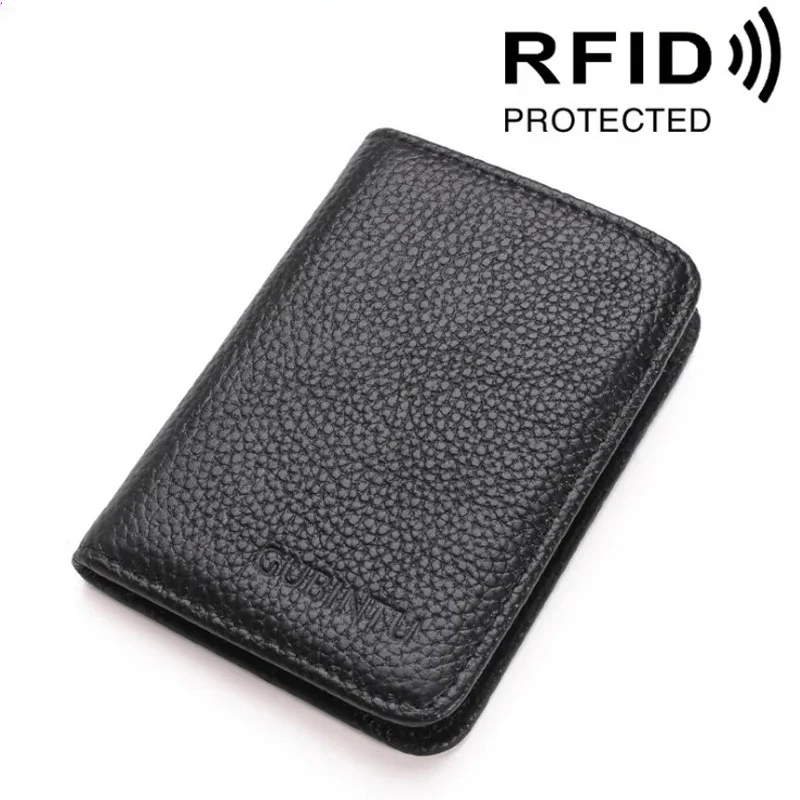 

Тонкий натуральный кожаный RFID-защита для карт, мужской чехол для кредитных карт, маленький кошелек для мужчин, черный кофейный